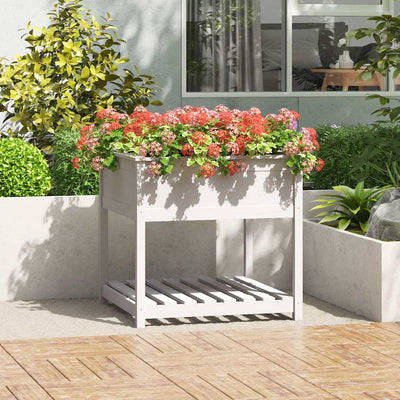VIDAXL -Pflanzer mit Regal 82,5 x 82,5 x 81 cm Festkieferweiß weiß