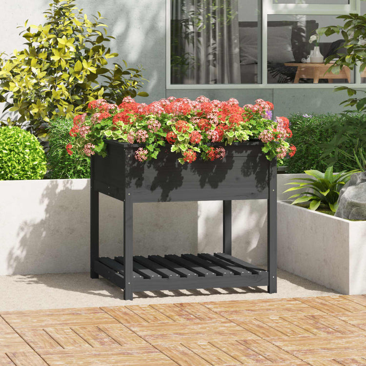 VIDAXL -Pflanzer mit Regal 82,5 x 82,5 x 81 cm Festkieferngrau grau grau