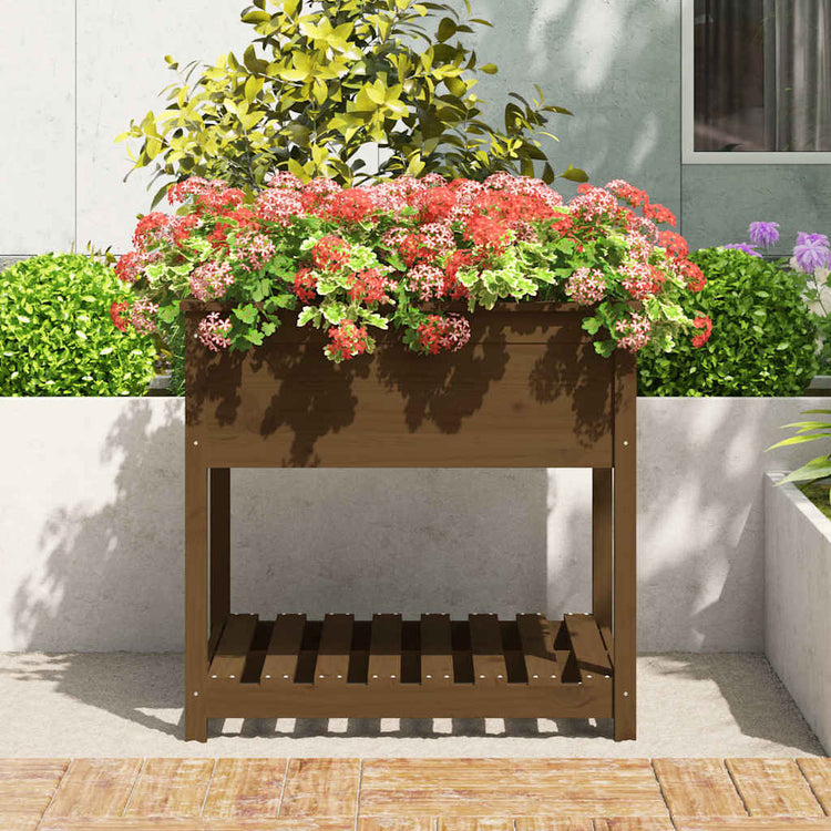 VIDAXL -Pflanzer mit Regal 82,5 x 82,5 x 81 cm Kiefern Honigbraun