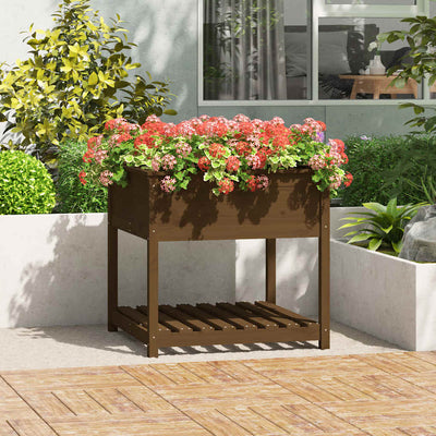 VIDAXL -Pflanzer mit Regal 82,5 x 82,5 x 81 cm Kiefern Honigbraun