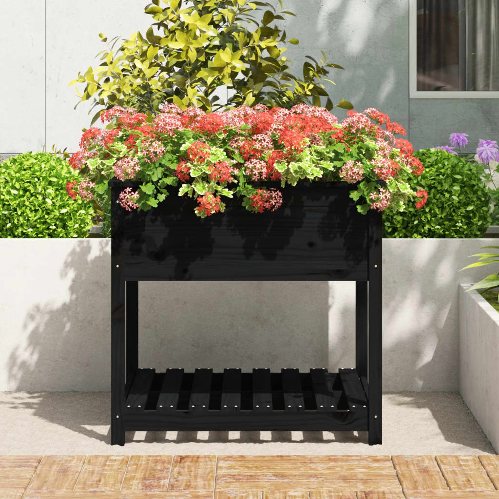 VIDAXL -Pflanzer mit Regal 82,5 x 82,5 x 81 cm Festkiefer Pine Schwarz
