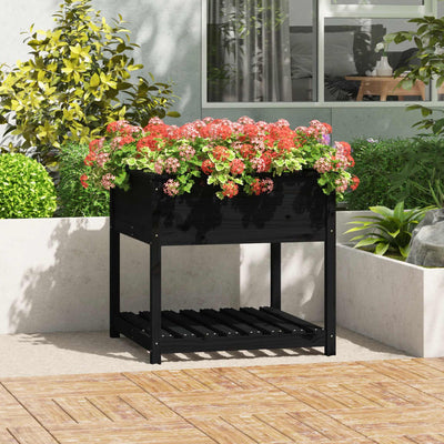 VIDAXL -Pflanzer mit Regal 82,5 x 82,5 x 81 cm Festkiefer Pine Schwarz