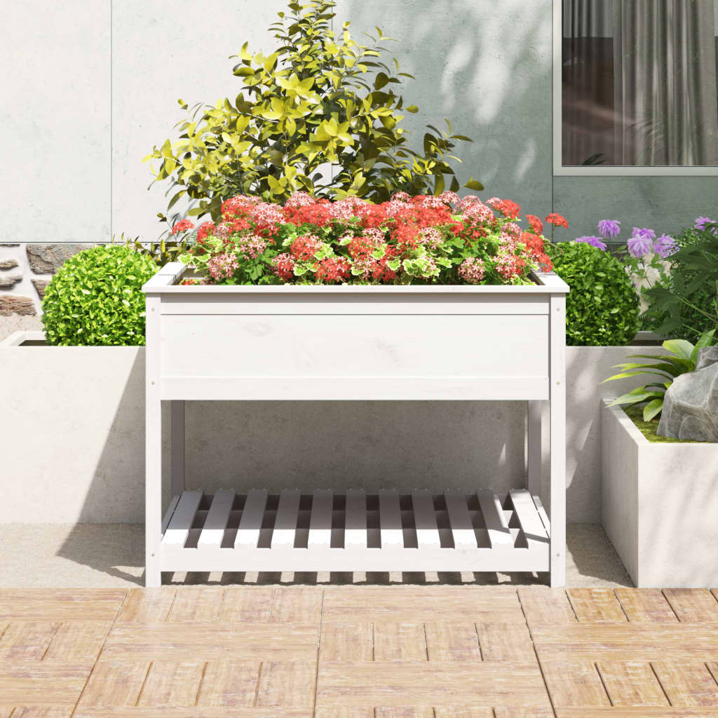 Vidaxl -Pflanzer mit Regal 111.5x111.5x81 cm Festkiefer weiß