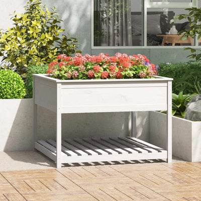 Vidaxl -Pflanzer mit Regal 111.5x111.5x81 cm Festkiefer weiß