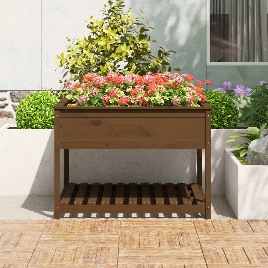 VIDAXL -Pflanzer mit Regal 111.5x111.5x81 cm Kiefern Honigbraun