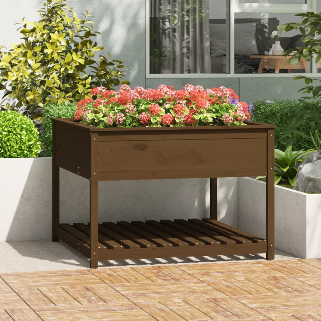 VIDAXL -Pflanzer mit Regal 111.5x111.5x81 cm Kiefern Honigbraun