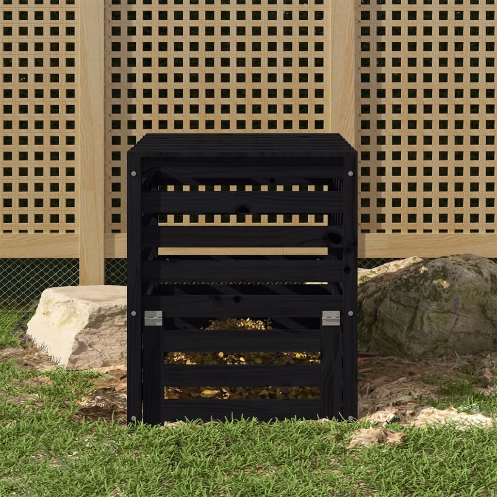 VIDAXL -Kompostbehälter 63.5x63.5x77,5 cm Festkiefer Holz schwarz