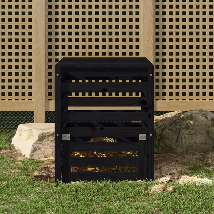 VIDAXL -Kompostbehälter 63.5x63.5x77,5 cm Festkiefer Holz schwarz
