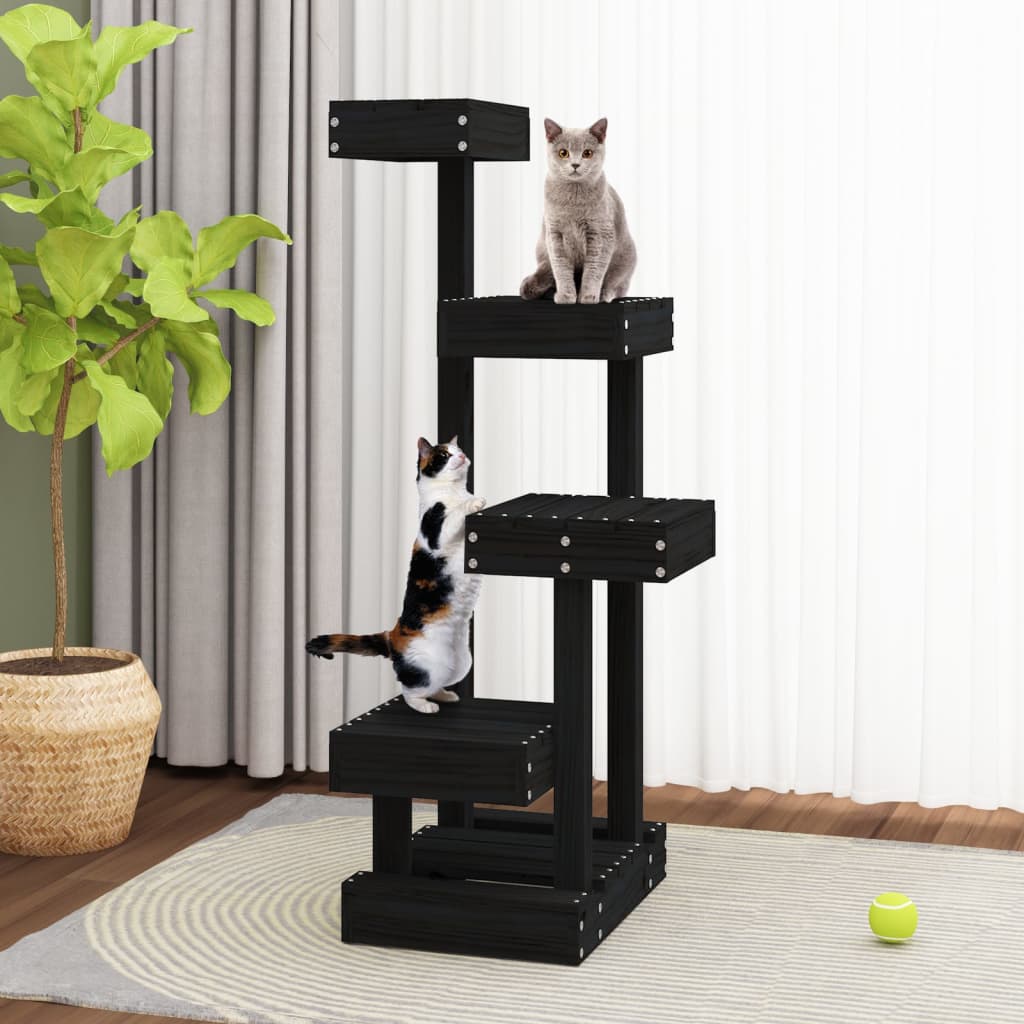 Vidaxl -Katzenmöbel 45.5x49 x 103 cm Festkiefer Holz schwarz