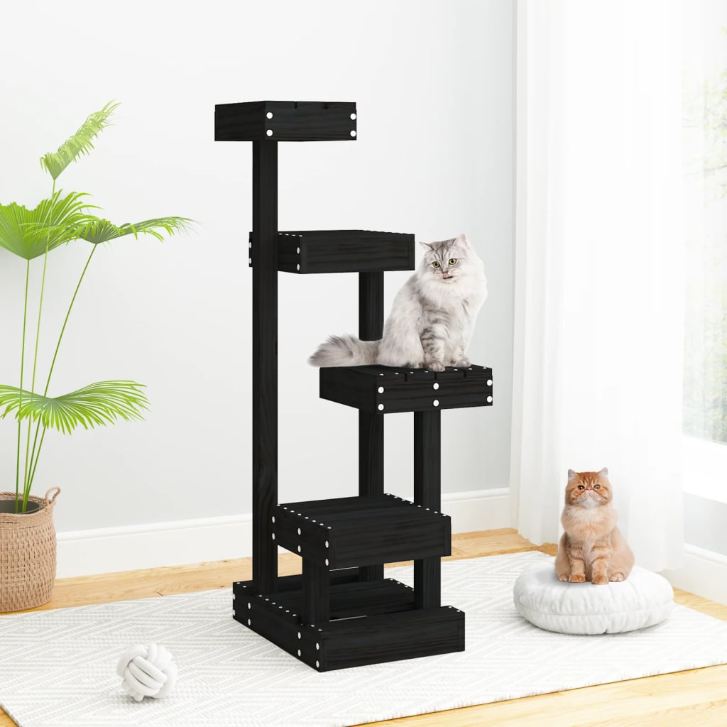 Vidaxl -Katzenmöbel 45.5x49 x 103 cm Festkiefer Holz schwarz