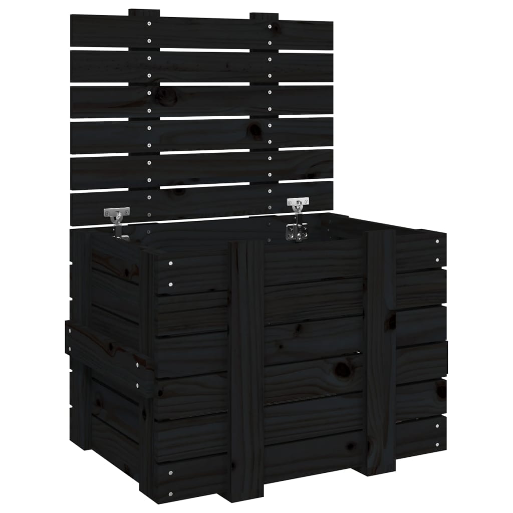 Vidaxl Storage Box 58x40.5x42 cm Festkiefer Holz schwarz