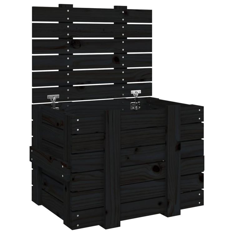 Vidaxl Storage Box 58x40.5x42 cm Festkiefer Holz schwarz