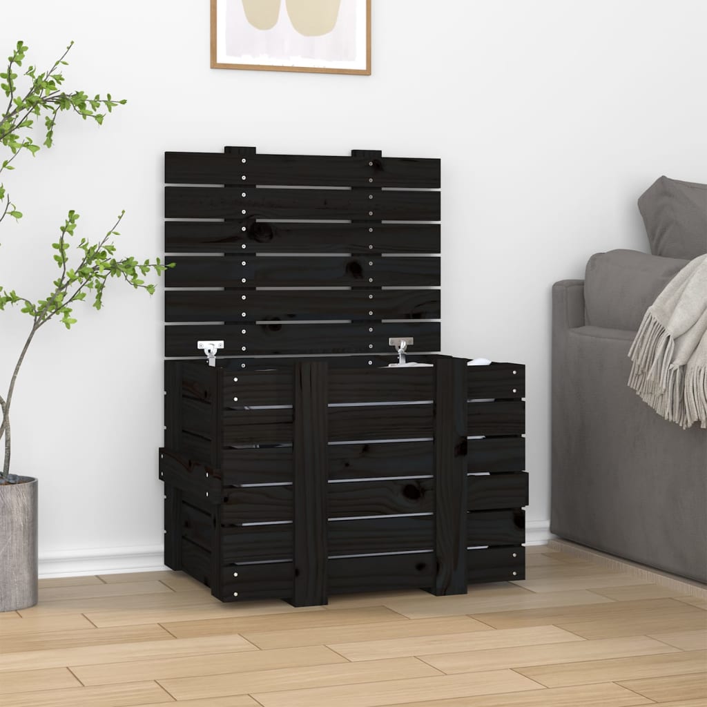 Vidaxl Storage Box 58x40.5x42 cm Festkiefer Holz schwarz