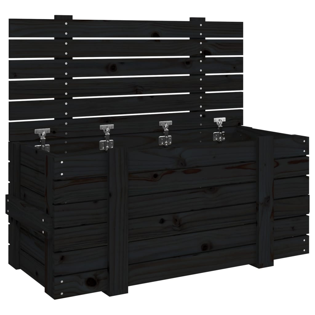 Vidaxl Storage Box 91x40.5x42 cm Festkiefer Holz schwarz