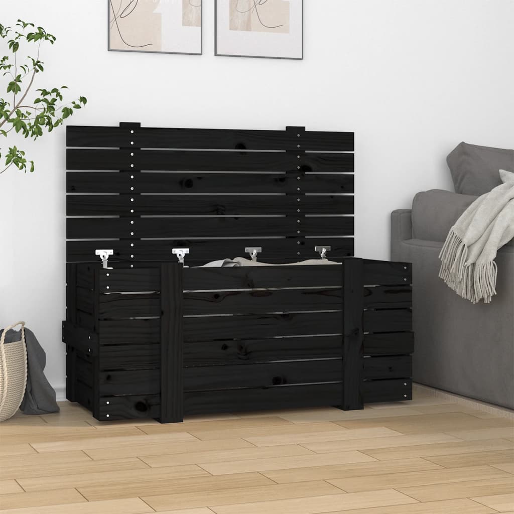 Vidaxl Storage Box 91x40.5x42 cm Festkiefer Holz schwarz