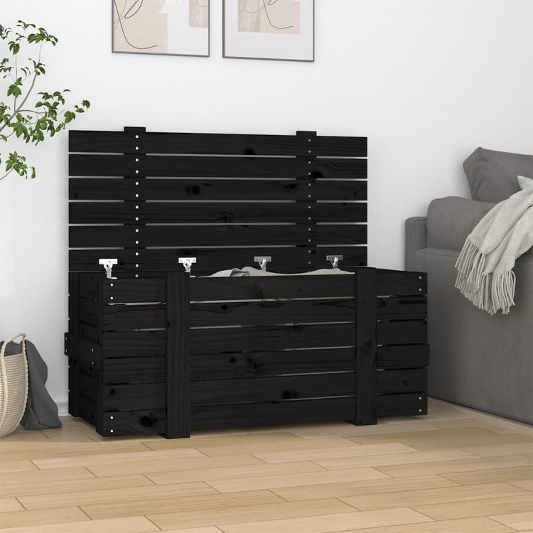 Vidaxl Storage Box 91x40.5x42 cm Festkiefer Holz schwarz