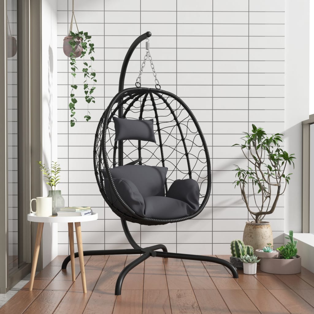 Vidaxl Hanging Stuhl mit Kissen Poly Rattan und Stahl Anthrazit -gelöscht