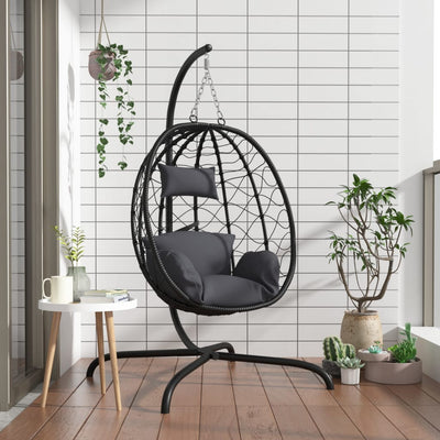 Vidaxl Hanging Stuhl mit Kissen Poly Rattan und Stahl Anthrazit -gelöscht