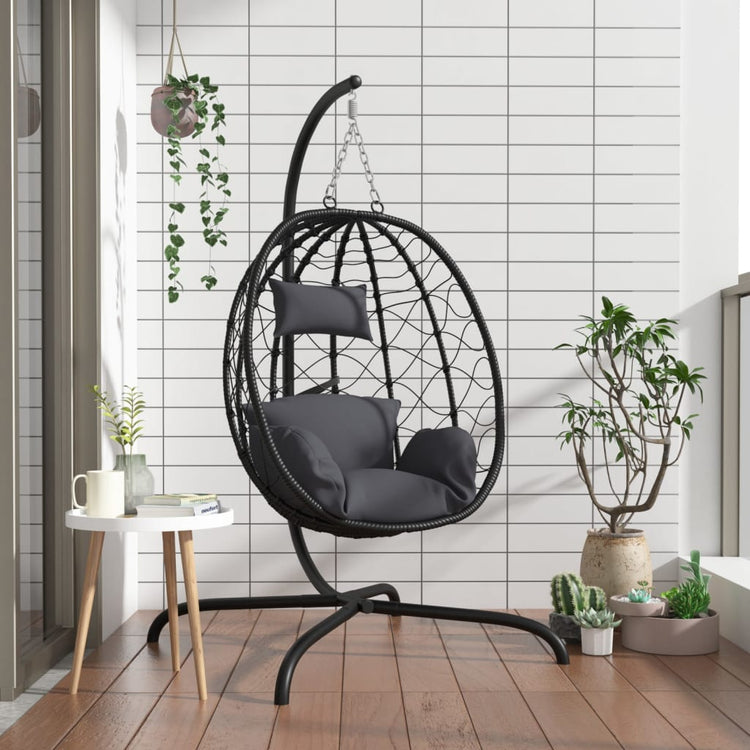 Vidaxl Hanging Stuhl mit Kissen Poly Rattan und Stahl Anthrazit -gelöscht