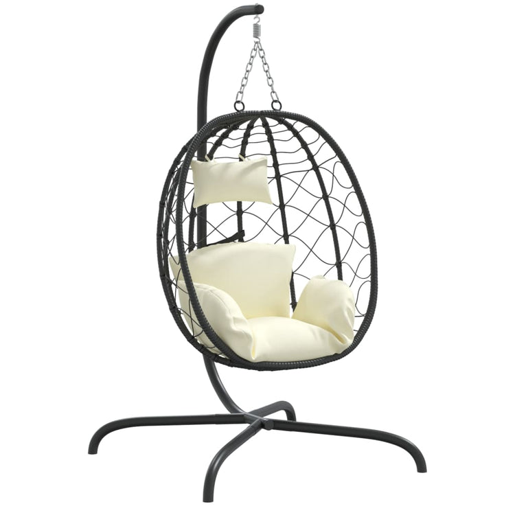 Vidaxl Hanging Stuhl mit Kissen Poly Rattan und Stahlcreme weiß