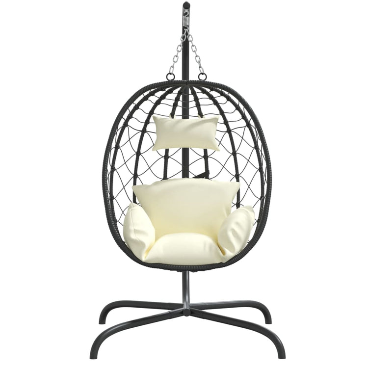 Vidaxl Hanging Stuhl mit Kissen Poly Rattan und Stahlcreme weiß