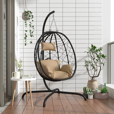 Vidaxl Hanging Stuhl mit Kissen Poly Rattan und Stahltaupe
