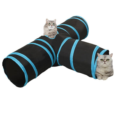 Vidaxl Cat-Tunnel 3-fach 90 cm Polyesterschwarz und Blau