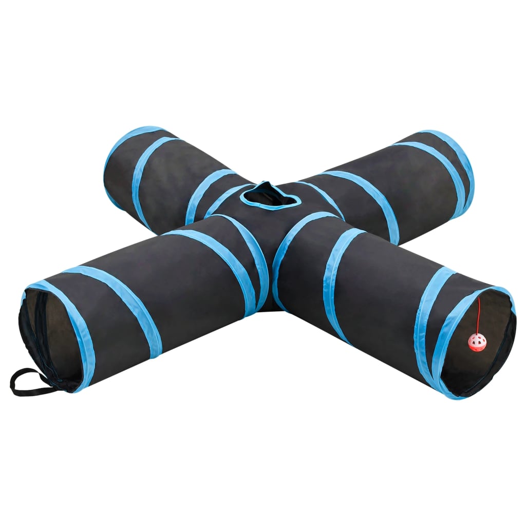 VidaXL Katzentunnel 4-fach 132 cm Polyester Schwarz und Blau