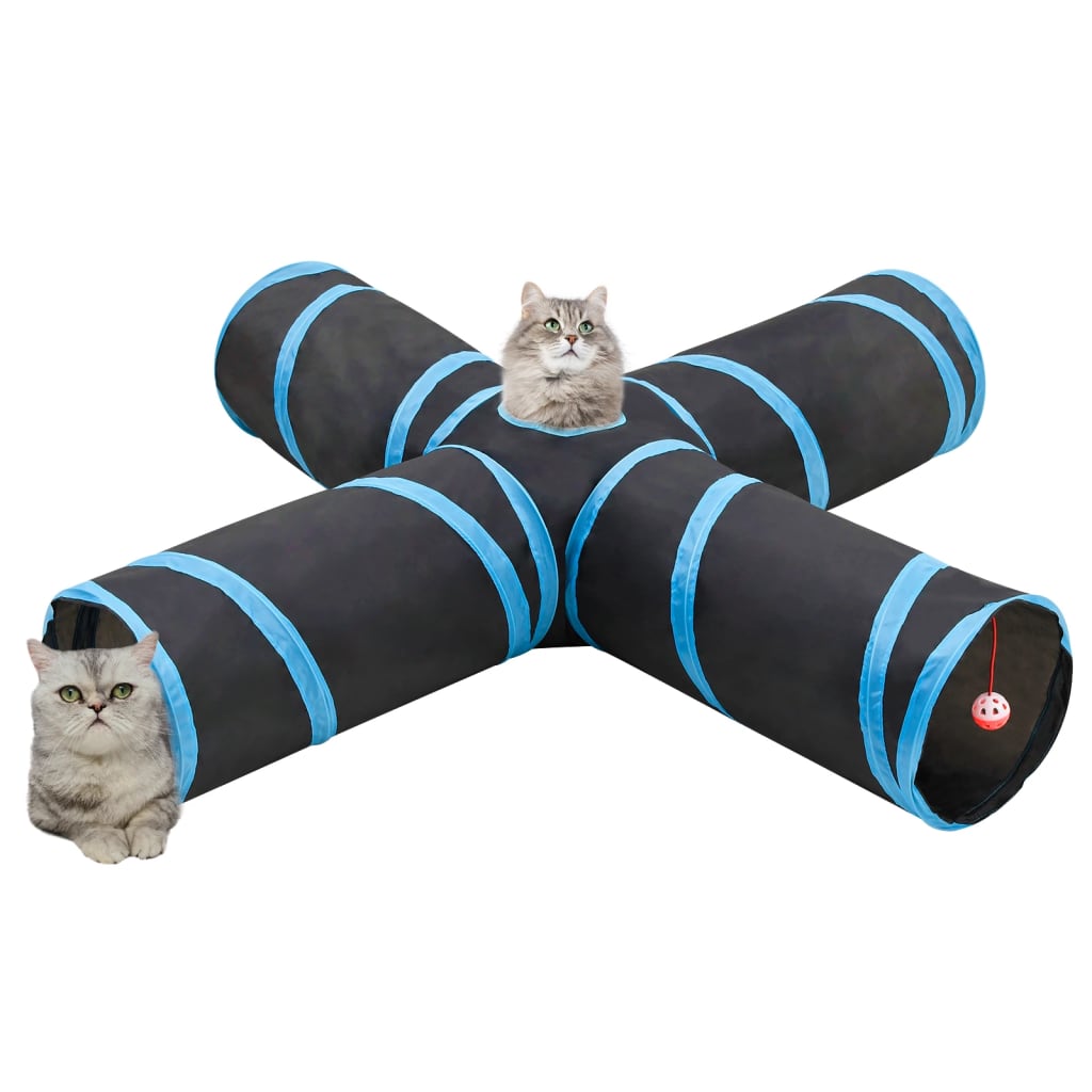 VidaXL Katzentunnel 4-fach 132 cm Polyester Schwarz und Blau
