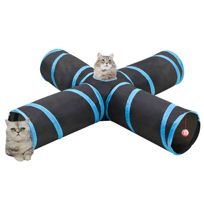 VidaXL Katzentunnel 4-fach 132 cm Polyester Schwarz und Blau
