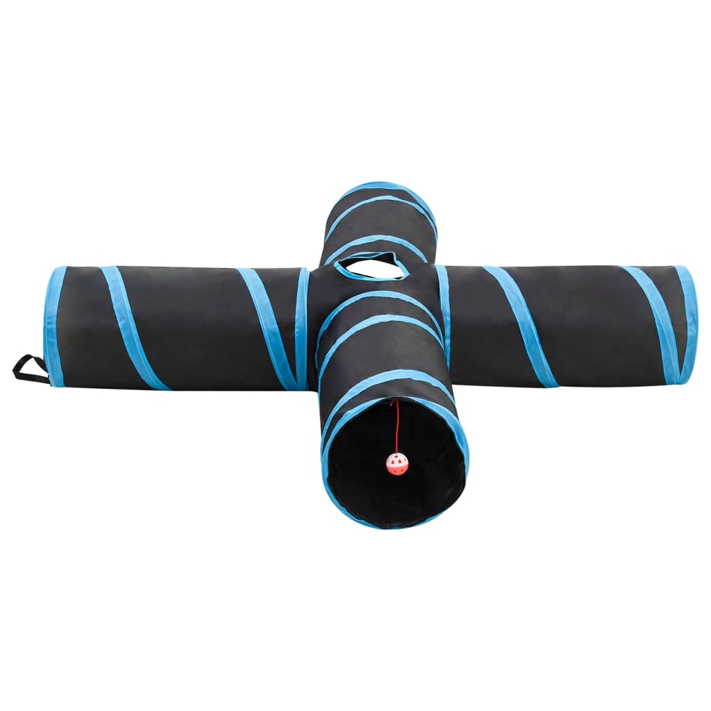 VidaXL Katzentunnel 4-fach 132 cm Polyester Schwarz und Blau