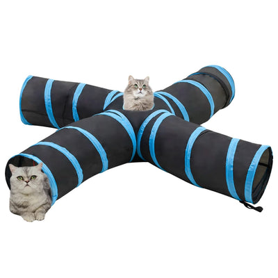 VidaXL Katzentunnel 4-Wege 25 cm Polyester Schwarz und Blau