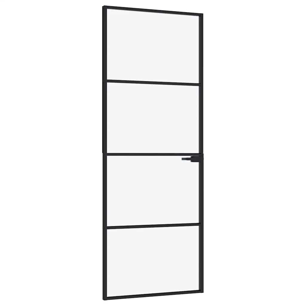 Vidaxl Innenür 76x201,5 cm gehärtetes Glas und Aluminiumschmal schwarz