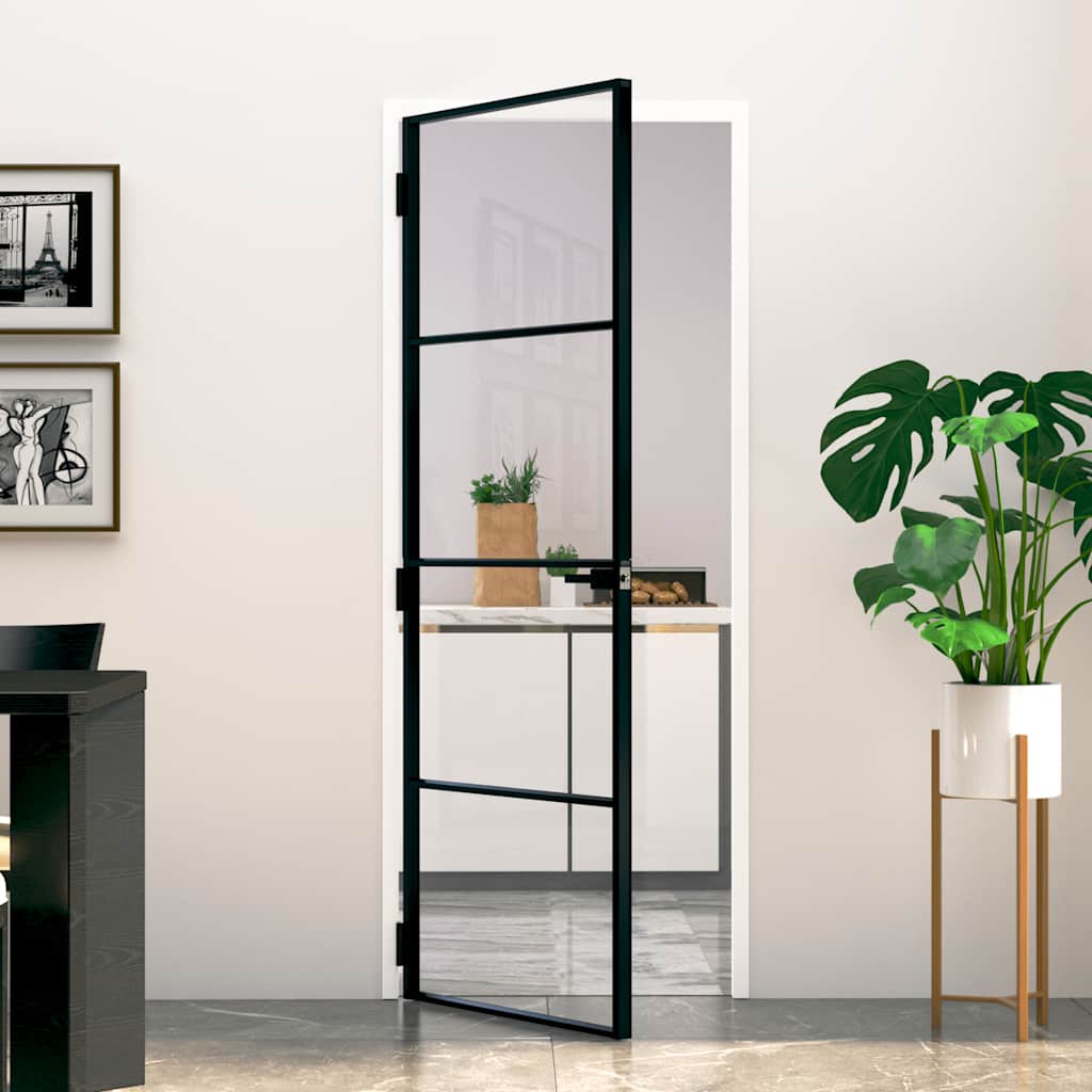 Vidaxl Innenür 76x201,5 cm gehärtetes Glas und Aluminiumschmal schwarz