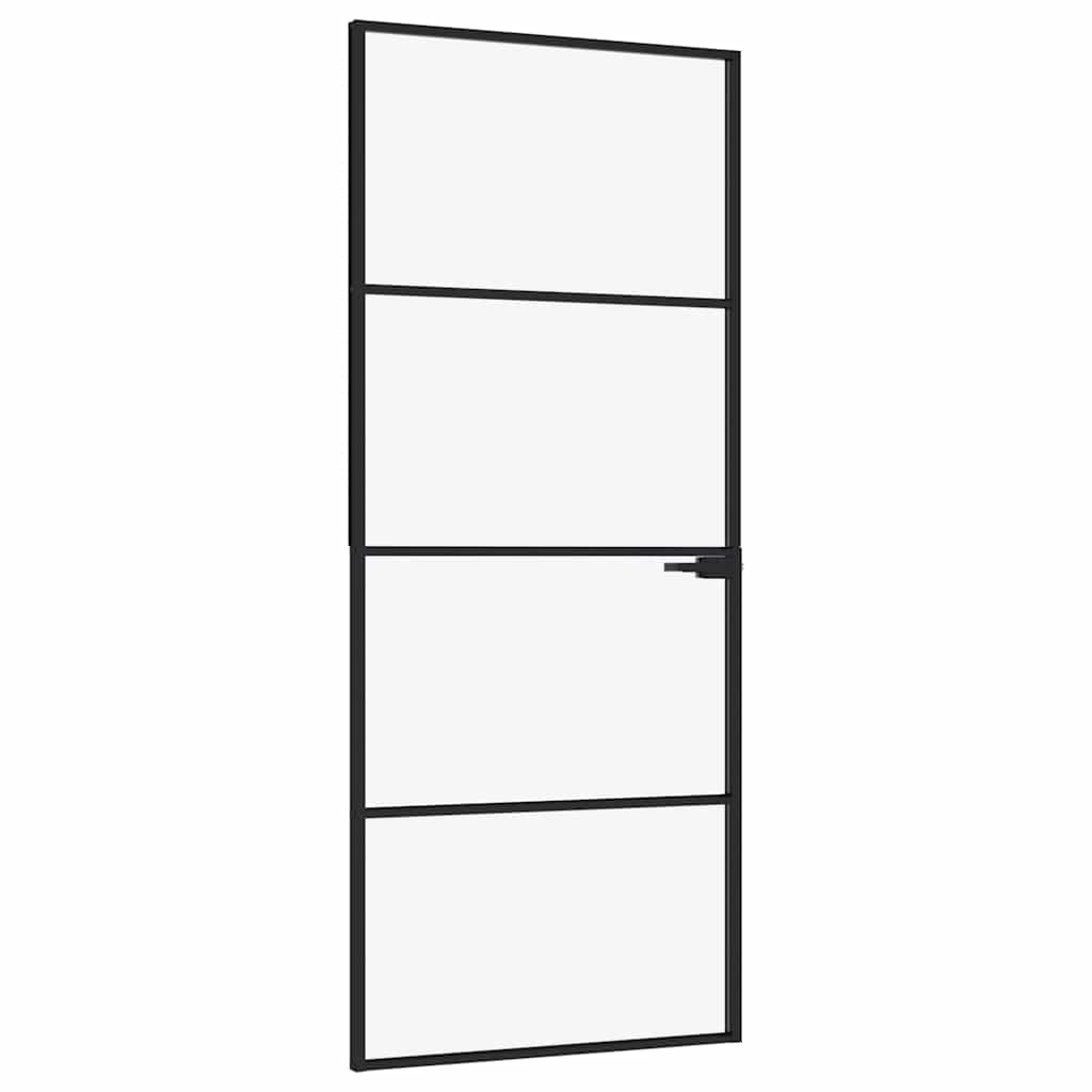 Vidaxl Innenür 83x201,5 cm gehärtetes Glas und Aluminium schmal schwarz