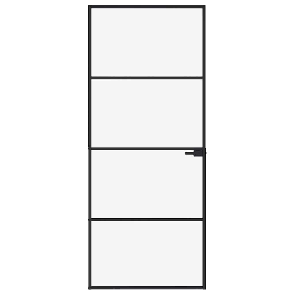 Vidaxl Innenür 83x201,5 cm gehärtetes Glas und Aluminium schmal schwarz