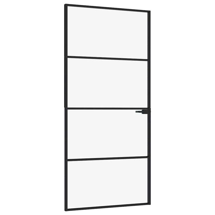 Vidaxl Innenür 93x201,5 cm gehärtetes Glas und Aluminiumschmal schwarz
