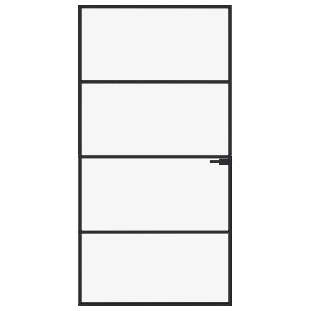 Vidaxl Innenür 102x201,5 cm gehärtetes Glas und Aluminium schmal schwarz