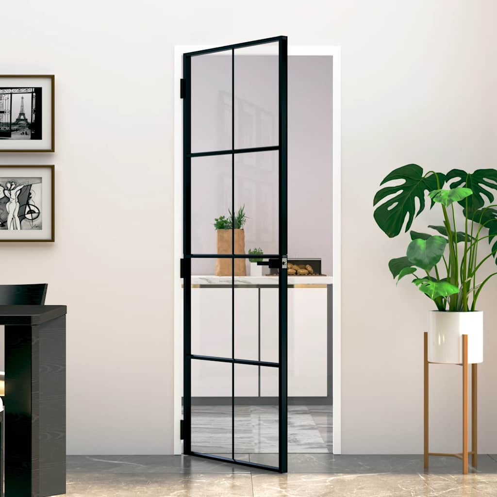 Vidaxl Innenür 76x201,5 cm gehärtetes Glas und Aluminiumschmal schwarz