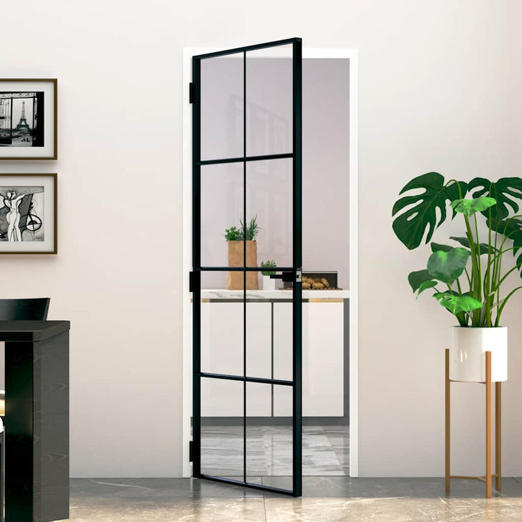 Vidaxl Innenür 76x201,5 cm gehärtetes Glas und Aluminiumschmal schwarz