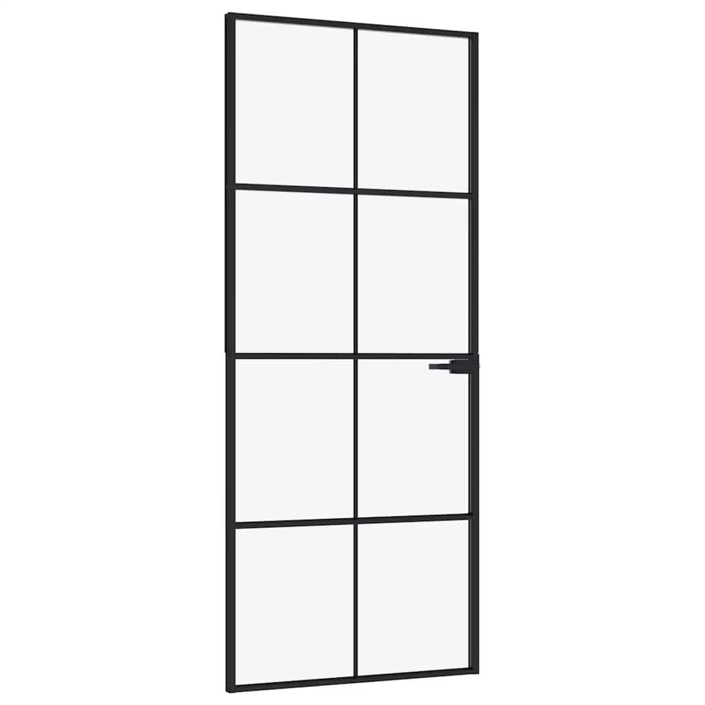 Vidaxl Innenür 83x201,5 cm gehärtetes Glas und Aluminium schmal schwarz