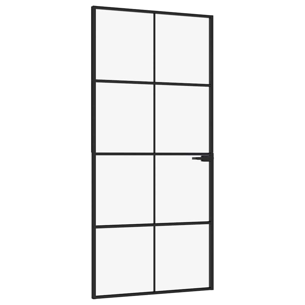 Vidaxl Innenür 93x201,5 cm gehärtetes Glas und Aluminiumschmal schwarz