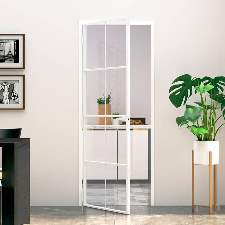Vidaxl Innenür 76x201,5 cm gehärtetes Glas und Aluminiumschmal weiß
