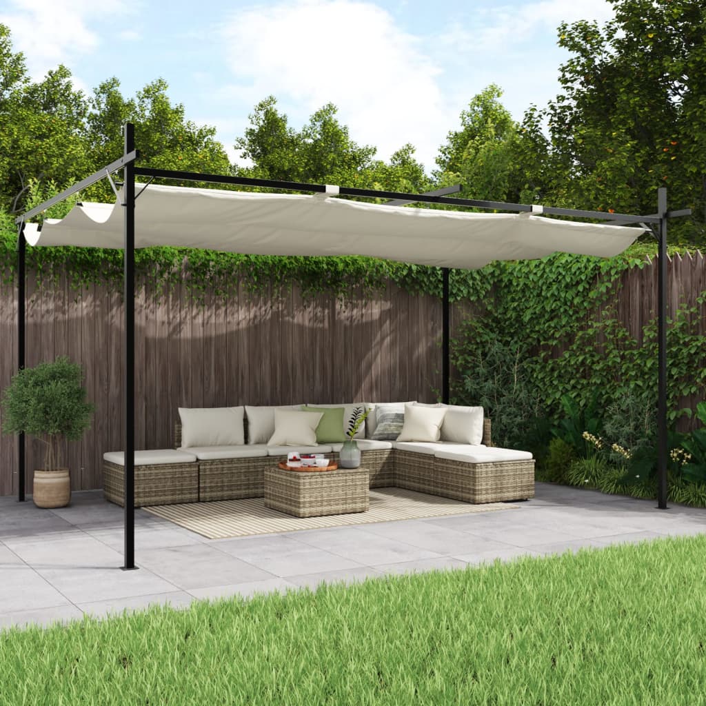 VidaXL Pergola mit ausfahrbarem Dach 395x292x230 cremefarben