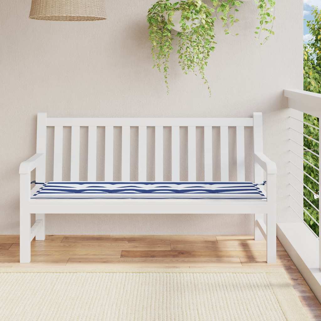 Vidaxl Gartenbank Kissen gestreift 150 x 50 x 3 cm Oxford Stoff weiß und blau
