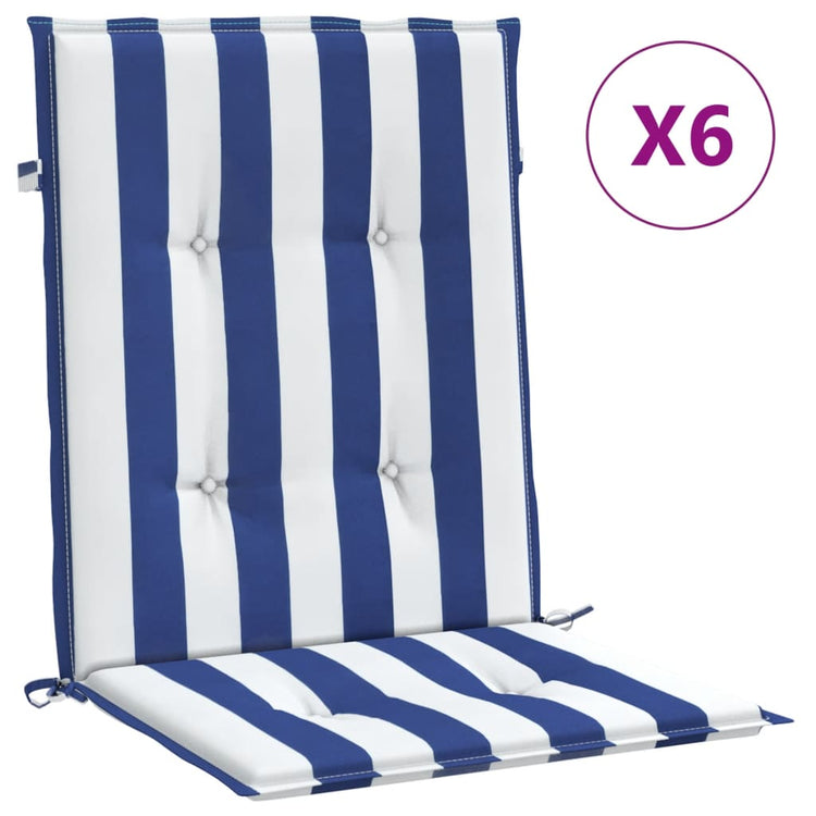 VidaXL Stuhlkissen 6 Stück, niedrige Rückenlehne, gestreifter Stoff, weiß und blau