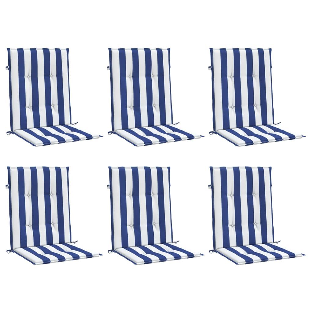 Vidaxl -Stuhlkissen 6 Stcs Low Rücken gestreifter Stoff weiß und blau