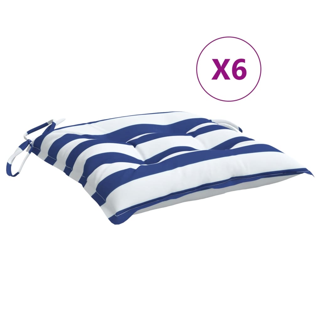 VIDAXL -Stuhlkissen 6 ST 50 x 50 x 7 cm Stoff weiß und blau