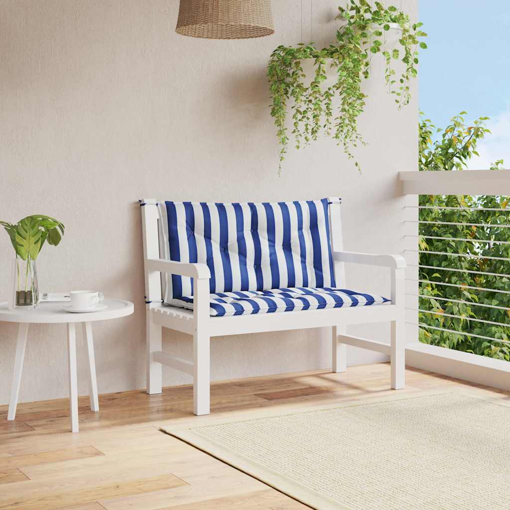 Vidaxl Gartenbank Kissen 2 ST gestreift 100x50x7 cm Stoff weiß und blau