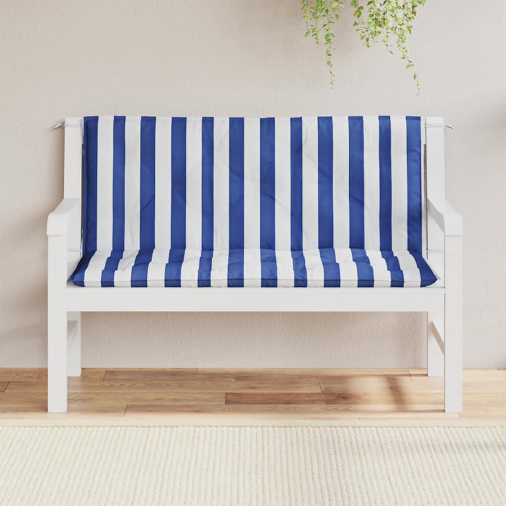 Vidaxl Gartenbank Kissen 2 ST gestreift 120x50x7 cm Stoff weiß und blau